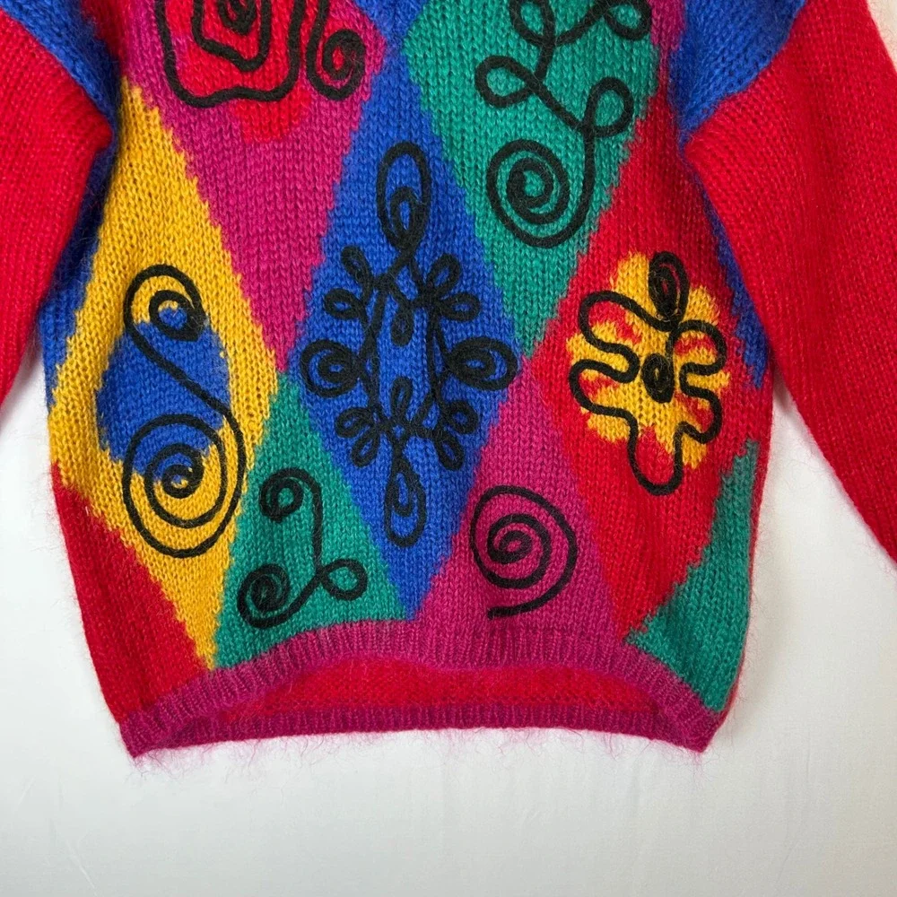 The Limited 80s Geometric Diamond Knit V-Neck Sweater‎ Red Vintage Size P S